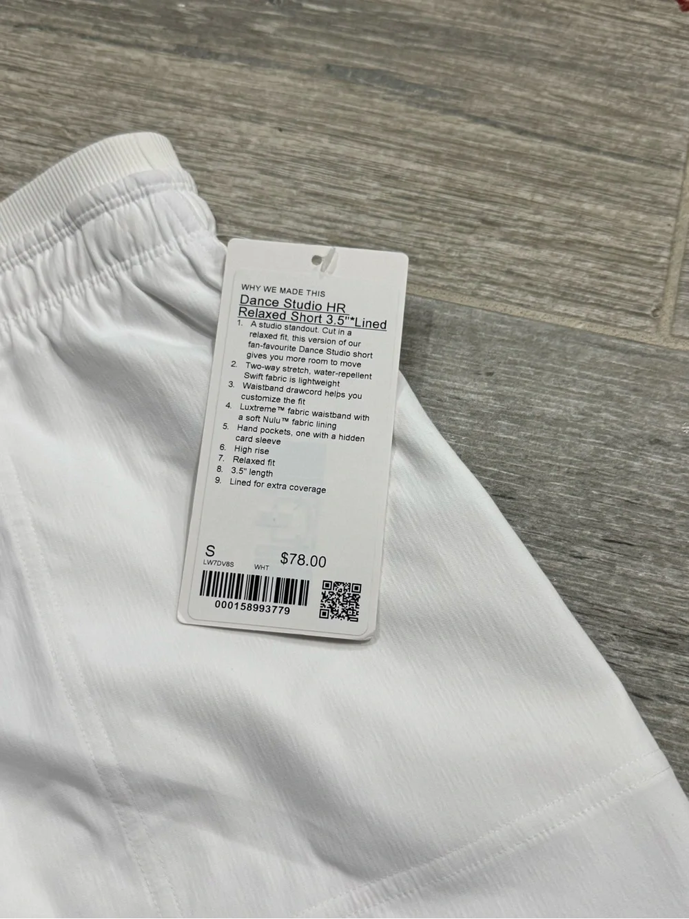 New Lululemon Dance Studio High-Rise Shorts 3.5" WHITE Sz: SMALL NWT Athletic - Picture 3 of 6